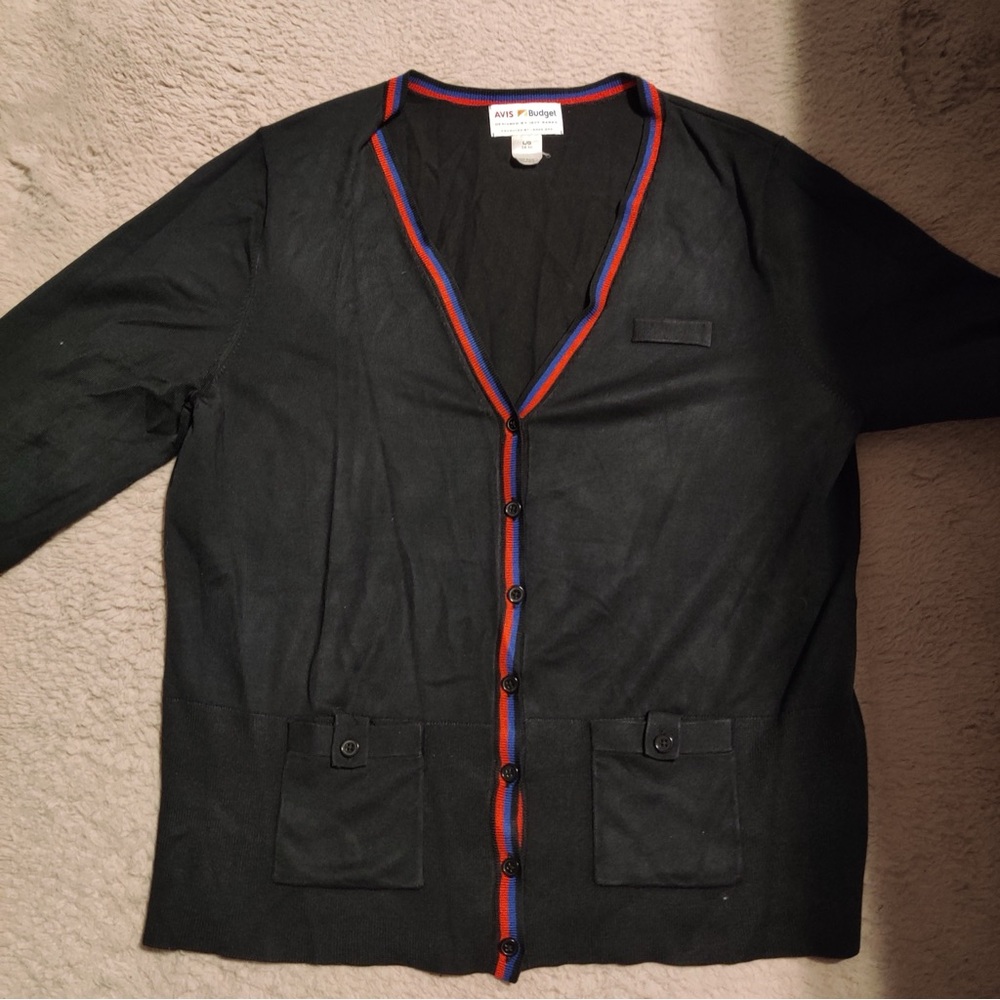 AVIS x BUDGET Designed By Jeff Banks Lands' End Black Uniform Cardigan Size L